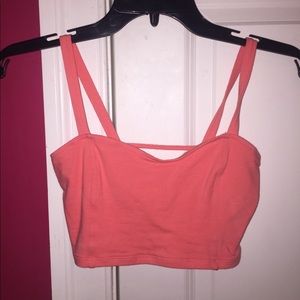Coral caged back crop top